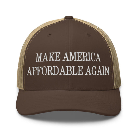 Make Us Affordable Again Embroidered Mesh Trucker Hat - Brown/ Khaki
