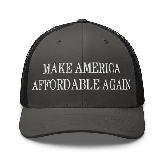 Make Us Affordable Again Embroidered Mesh Trucker Hat - Charcoal/ Black