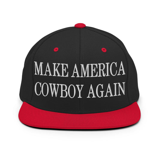 Make Us Cowboy Again Embroidered Flat Bill Brim Snapback Hat - Black/ Red