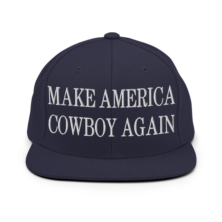 Make Us Cowboy Again Embroidered Flat Bill Brim Snapback Hat - Navy
