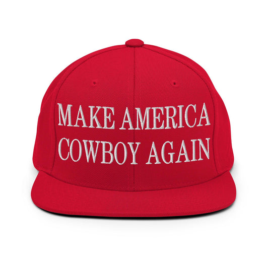 Make Us Cowboy Again Embroidered Flat Bill Brim Snapback Hat - Red