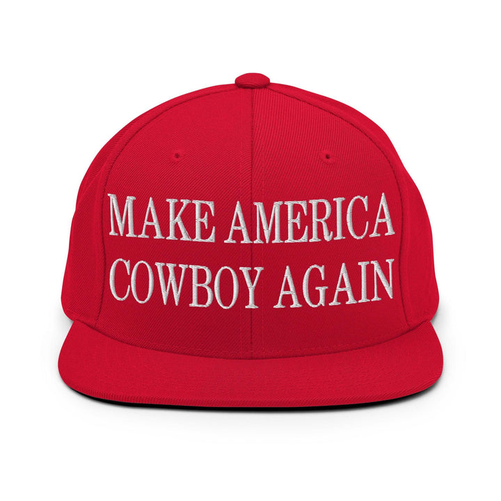 Make Us Cowboy Again Embroidered Flat Bill Brim Snapback Hat - Red