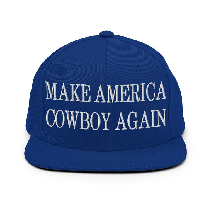 Make Us Cowboy Again Embroidered Flat Bill Brim Snapback Hat - Royal Blue