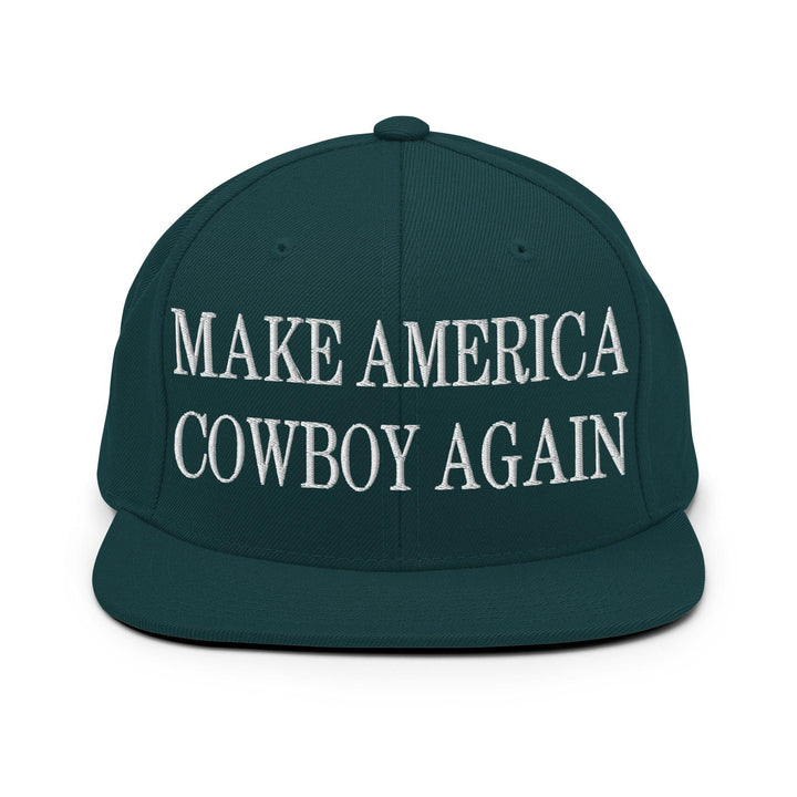Make Us Cowboy Again Embroidered Flat Bill Brim Snapback Hat - Spruce