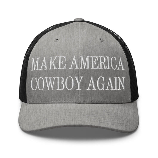Make Us Cowboy Again Embroidered Mesh Trucker Hat - Heather/ Black
