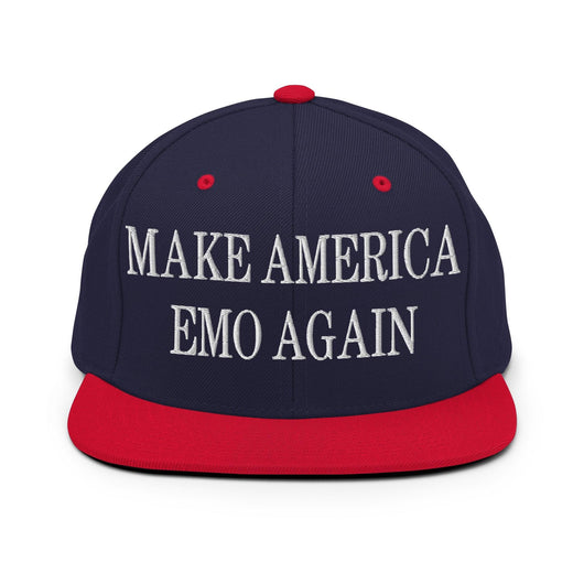 Make Us Emo Again Embroidered Flat Bill Brim Snapback Hat - Navy/ Red
