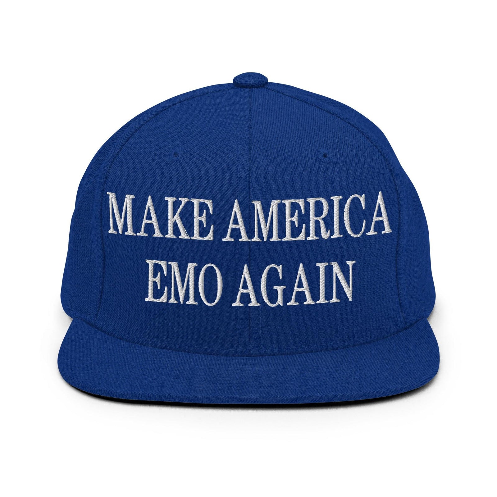 Make Us Emo Again Embroidered Flat Bill Brim Snapback Hat - Royal Blue