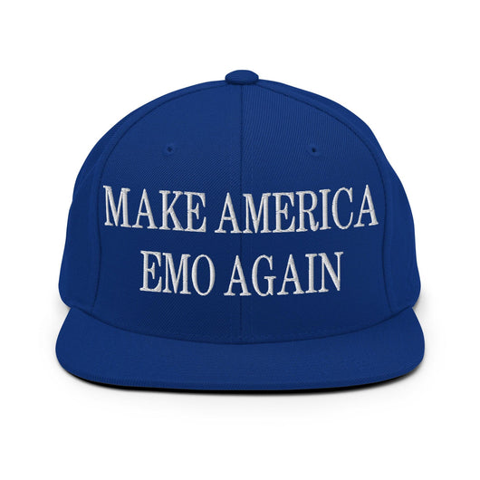 Make Us Emo Again Embroidered Flat Bill Brim Snapback Hat - Royal Blue