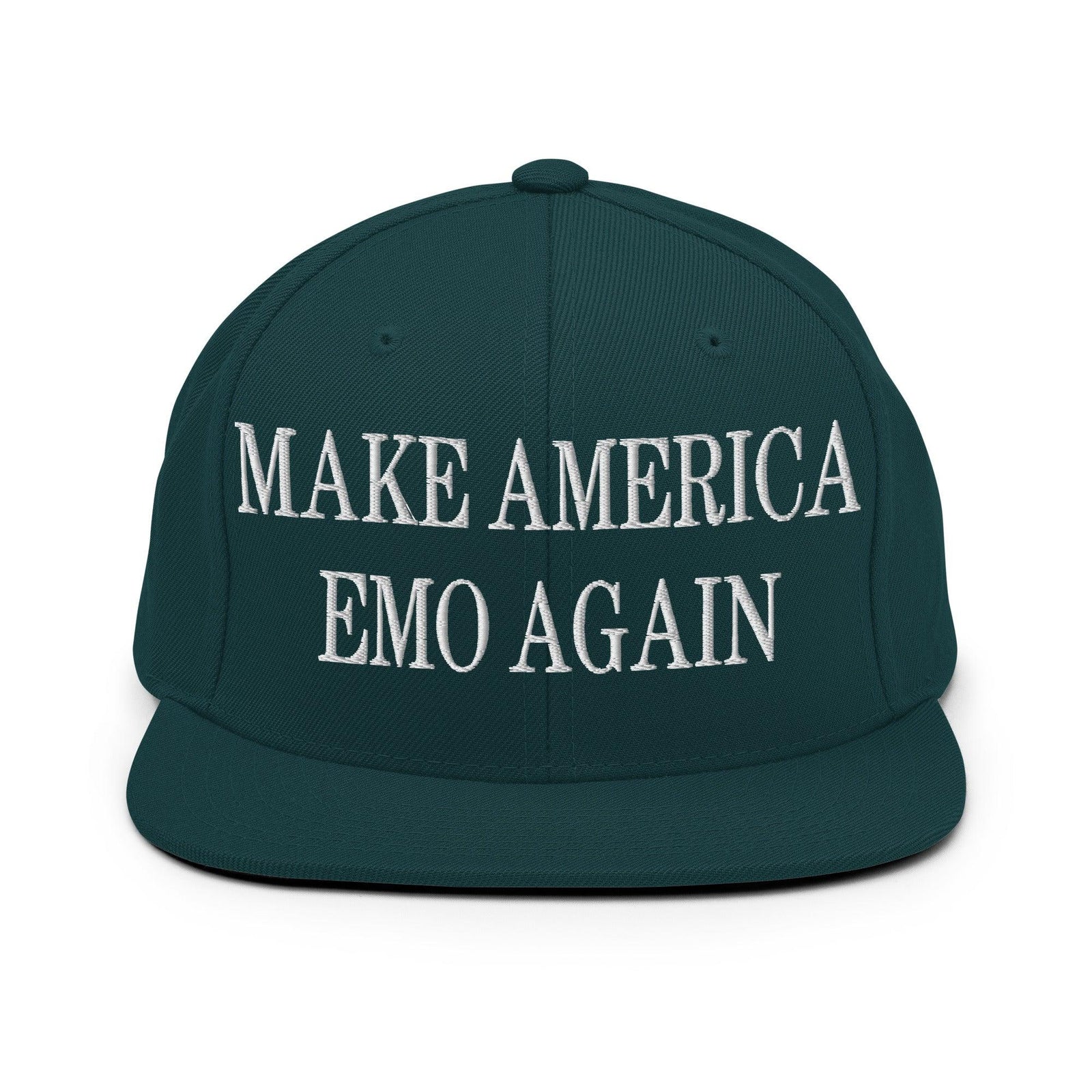 Make Us Emo Again Embroidered Flat Bill Brim Snapback Hat - Spruce