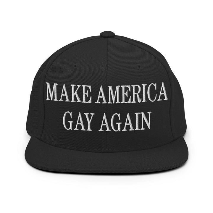 Make Us Gay Again Embroidered Flat Bill Brim Snapback Hat - Black