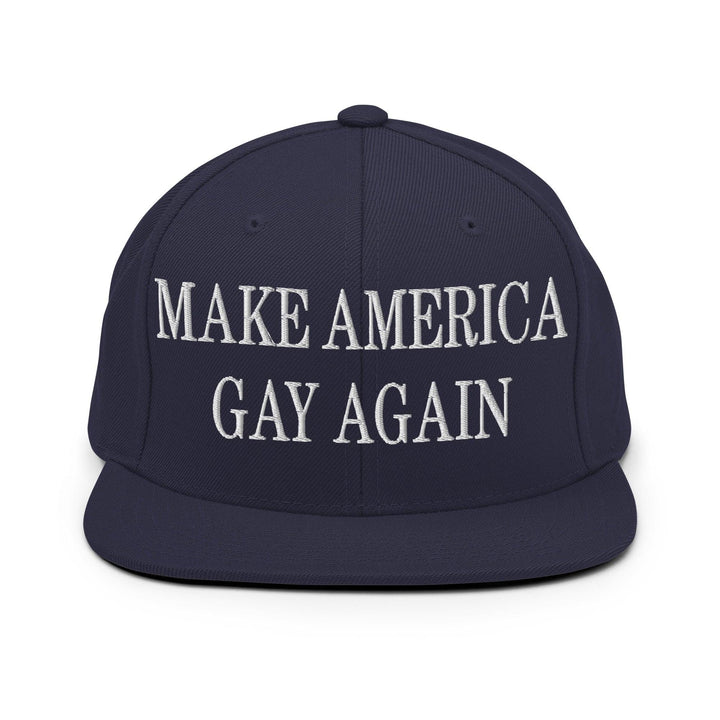 Make Us Gay Again Embroidered Flat Bill Brim Snapback Hat - Navy