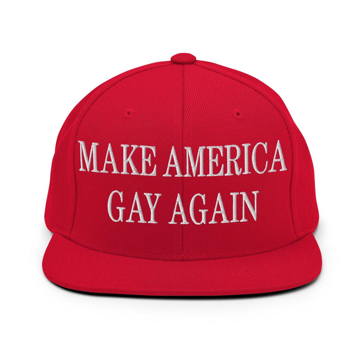 Make Us Gay Again Embroidered Flat Bill Brim Snapback Hat - Red