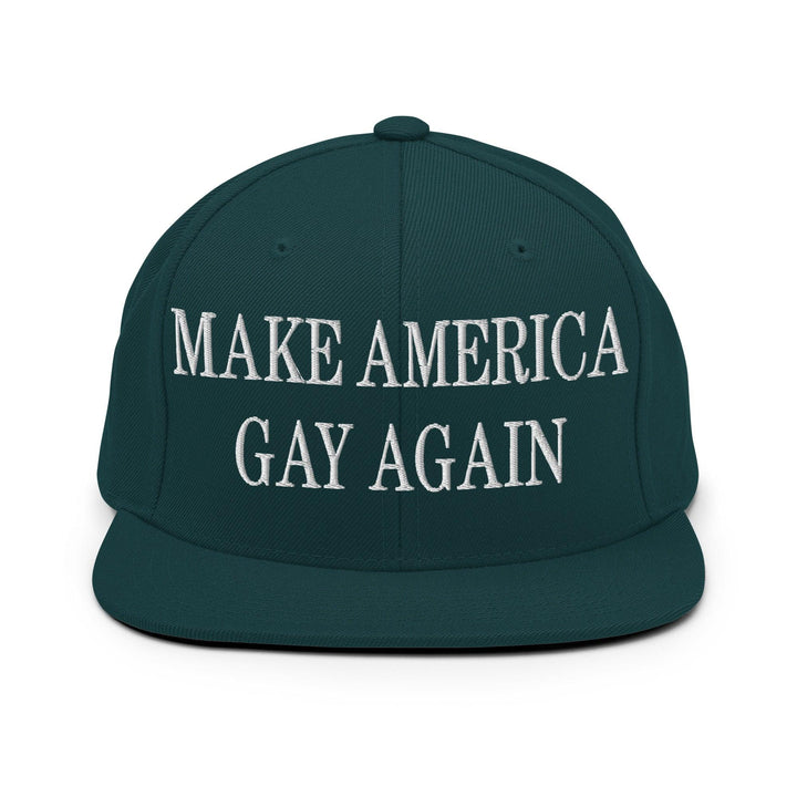 Make Us Gay Again Embroidered Flat Bill Brim Snapback Hat - Spruce