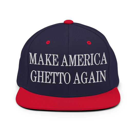 Make Us Ghetto Again Embroidered Flat Bill Brim Snapback Hat - Navy/ Red