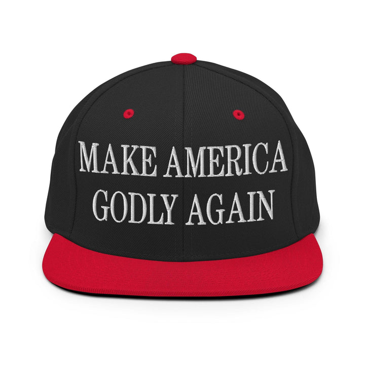 Make Us Godly Again Embroidered Flat Bill Brim Snapback Hat - Black/ Red