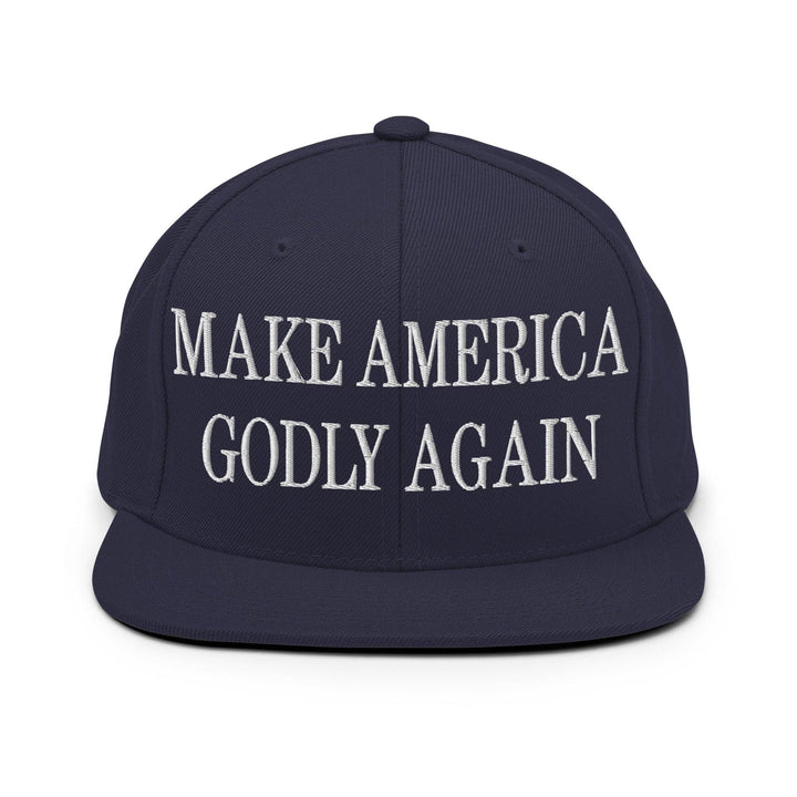 Make Us Godly Again Embroidered Flat Bill Brim Snapback Hat - Navy