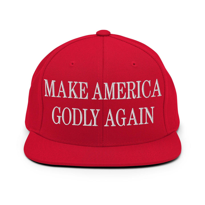 Make Us Godly Again Embroidered Flat Bill Brim Snapback Hat - Red