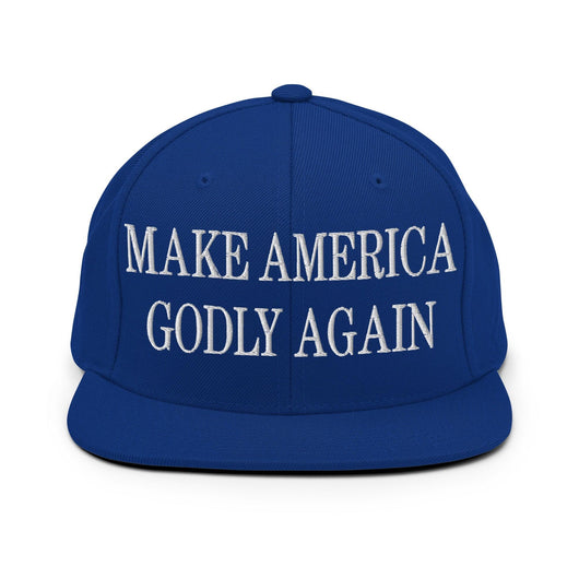 Make Us Godly Again Embroidered Flat Bill Brim Snapback Hat - Royal Blue