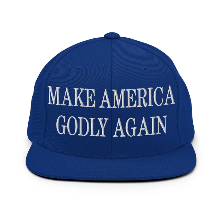 Make Us Godly Again Embroidered Flat Bill Brim Snapback Hat - Royal Blue