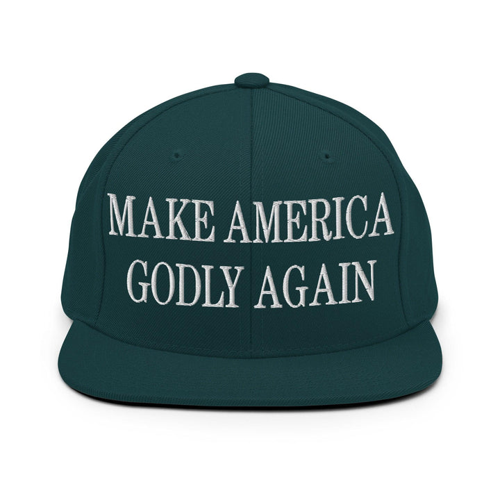 Make Us Godly Again Embroidered Flat Bill Brim Snapback Hat - Spruce