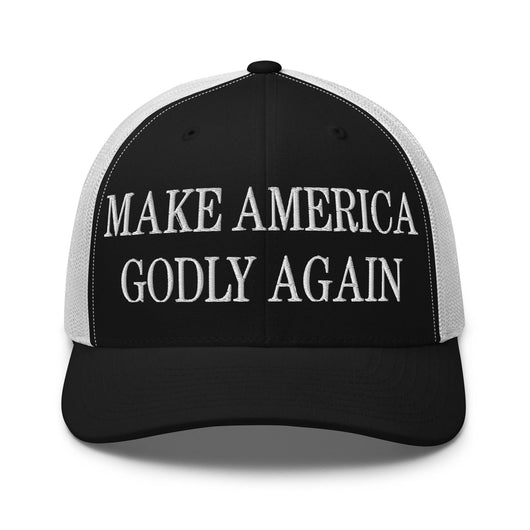 Make Us Godly Again Embroidered Mesh Trucker Hat - Black/ White