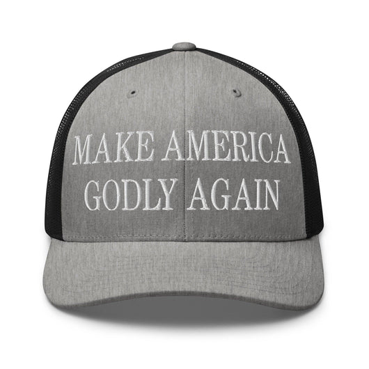 Make Us Godly Again Embroidered Mesh Trucker Hat - Heather/ Black