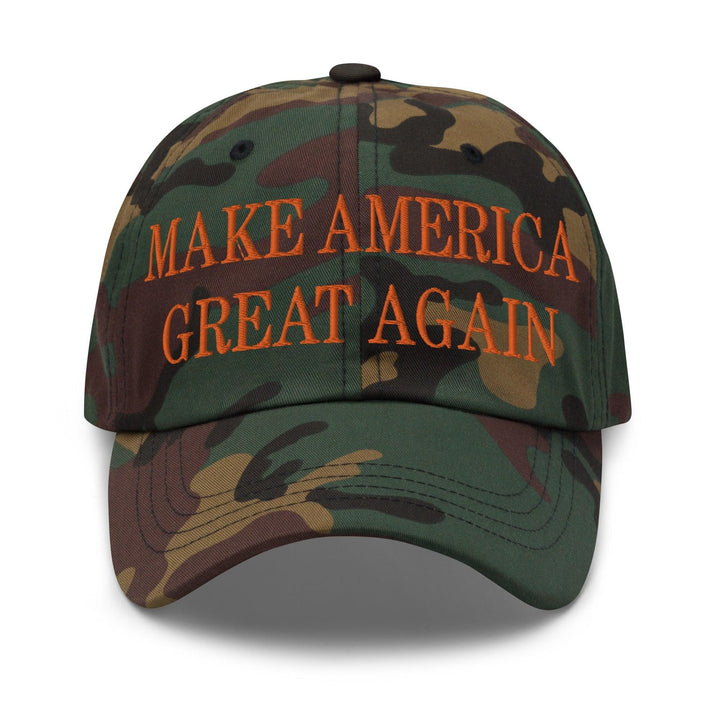 Make Us Great Again MAGA Orange Dad Hat - Green Camo