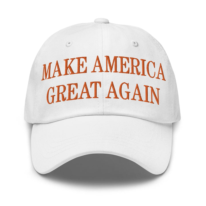 Make Us Great Again MAGA Orange Dad Hat - White