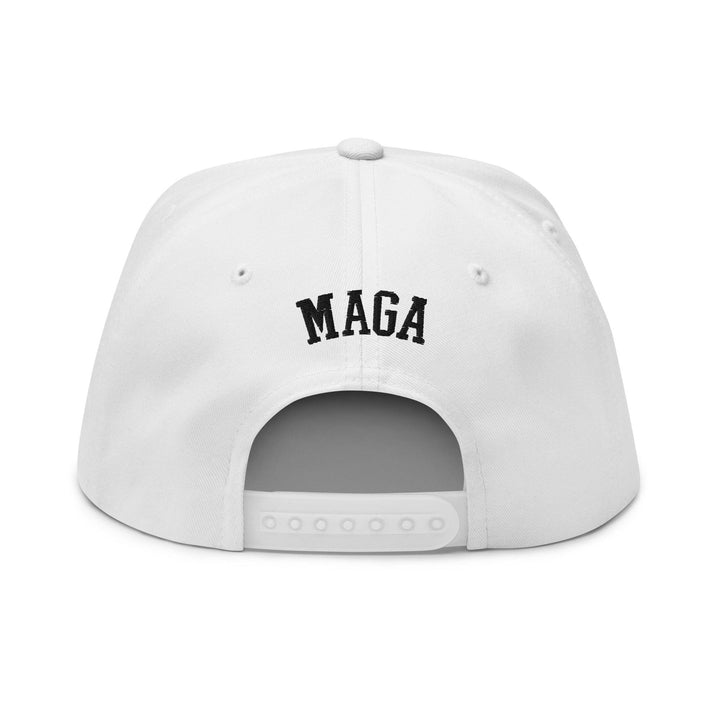 Make Us Great Again MAGA Skull Halloween Flat Bill Brim 5 Panel Snapback Hat - White