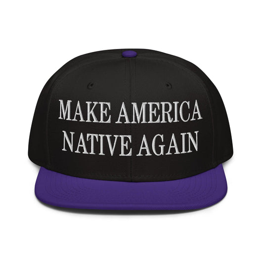 Make Us Native Again Embroidered Flat Brim Bill Snapback Hat - Purple / Black / Black