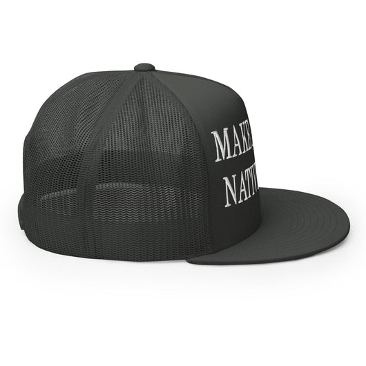 Make Us Native Again Embroidered Mesh Flat Bill Brim Trucker Hat