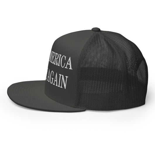 Make Us Native Again Embroidered Mesh Flat Bill Brim Trucker Hat