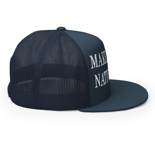 Make Us Native Again Embroidered Mesh Flat Bill Brim Trucker Hat