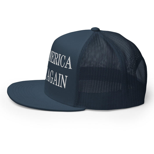 Make Us Native Again Embroidered Mesh Flat Bill Brim Trucker Hat
