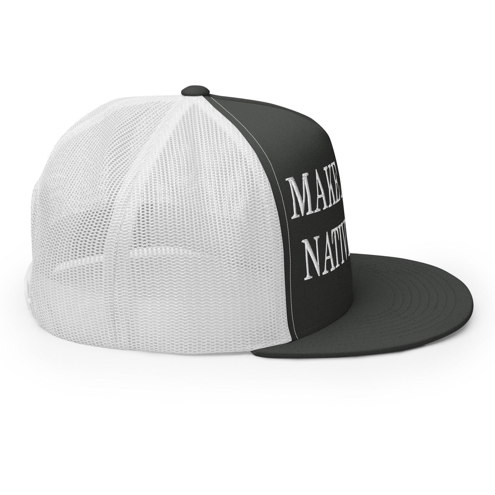 Make Us Native Again Embroidered Mesh Flat Bill Brim Trucker Hat