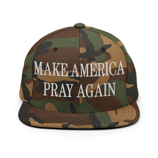 Make Us Pray Again Embroidered Flat Bill Brim Snapback Hat - Green Camo