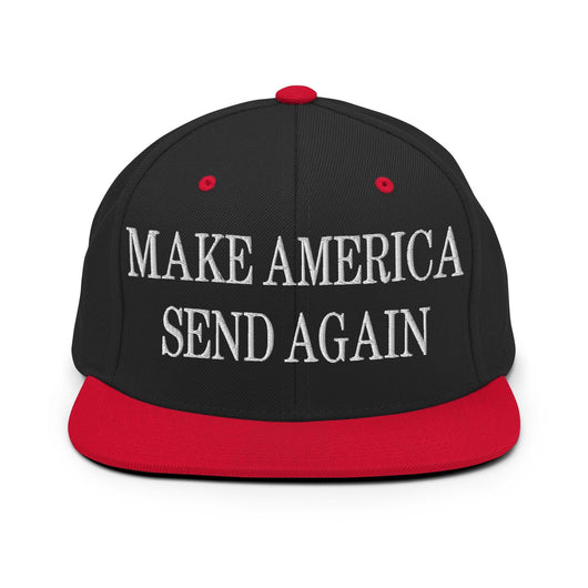 Make Us Send Again Embroidered Flat Bill Brim Snapback Hat - Black/ Red