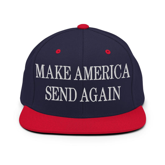 Make Us Send Again Embroidered Flat Bill Brim Snapback Hat - Navy/ Red