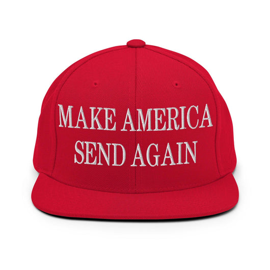 Make Us Send Again Embroidered Flat Bill Brim Snapback Hat - Red