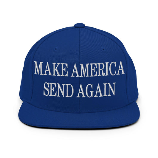 Make Us Send Again Embroidered Flat Bill Brim Snapback Hat - Royal Blue