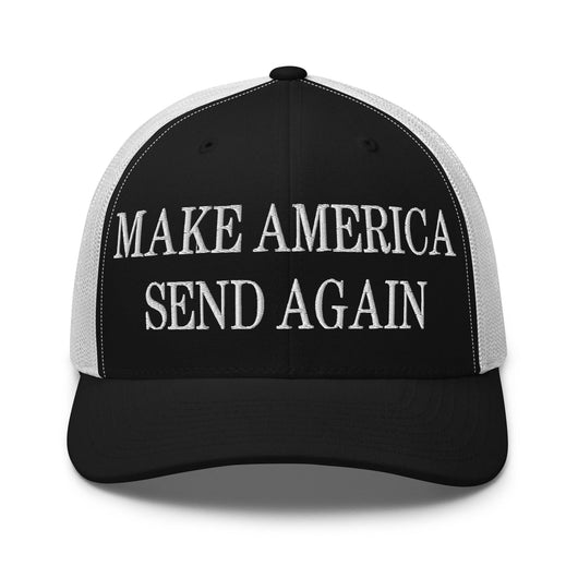 Make Us Send Again Embroidered Mesh Trucker Hat - Black/ White