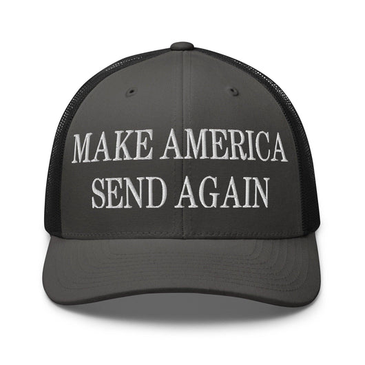Make Us Send Again Embroidered Mesh Trucker Hat - Charcoal/ Black