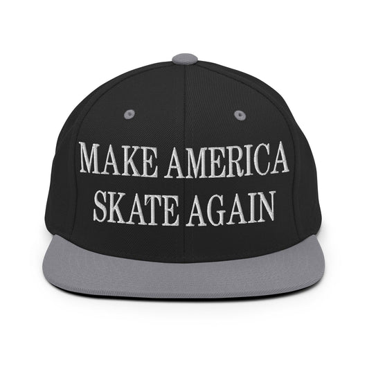 Make Us Skate Again Embroidered Flat Bill Brim Snapback Hat - Black/ Silver