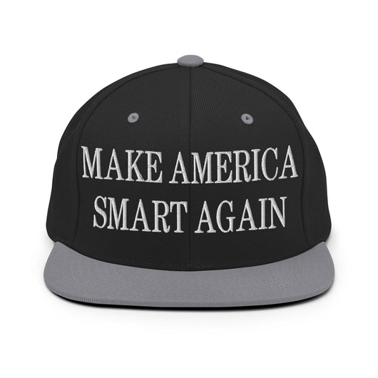 Make Us Smart Again Embroidered Flat Bill Brim Snapback Hat - Black/ Silver