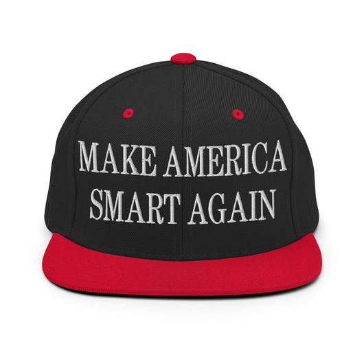 Make Us Smart Again Embroidered Flat Bill Brim Snapback Hat - Black/ Red