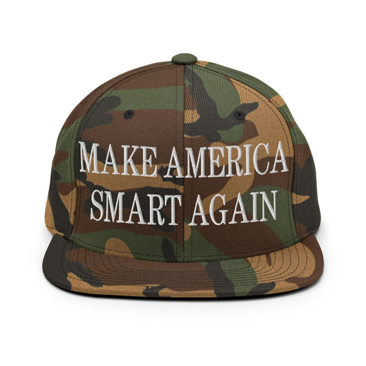 Make Us Smart Again Embroidered Flat Bill Brim Snapback Hat - Green Camo