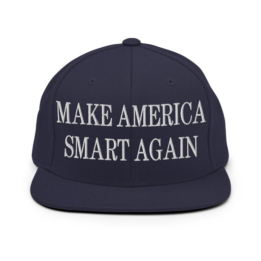 Make Us Smart Again Embroidered Flat Bill Brim Snapback Hat - Navy