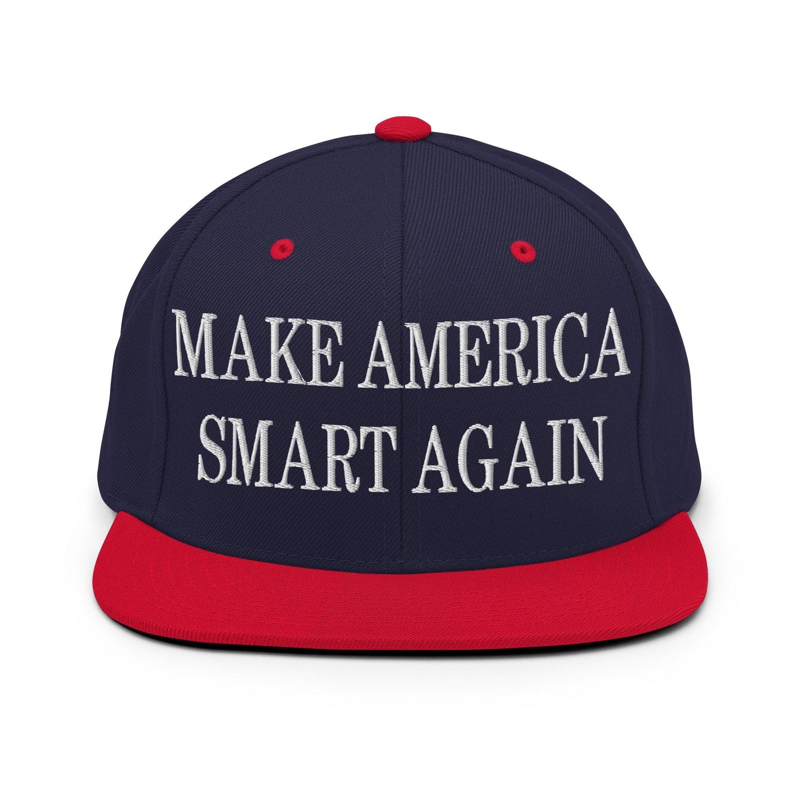 Make Us Smart Again Embroidered Flat Bill Brim Snapback Hat - Navy/ Red