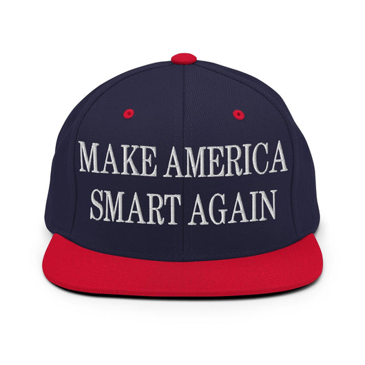 Make Us Smart Again Embroidered Flat Bill Brim Snapback Hat - Navy/ Red