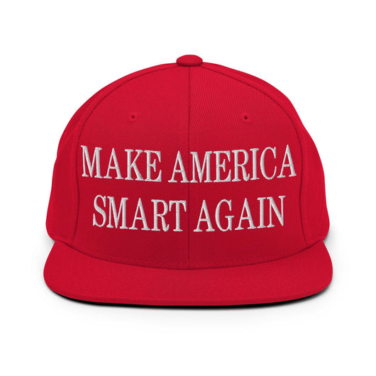 Make Us Smart Again Embroidered Flat Bill Brim Snapback Hat - Red
